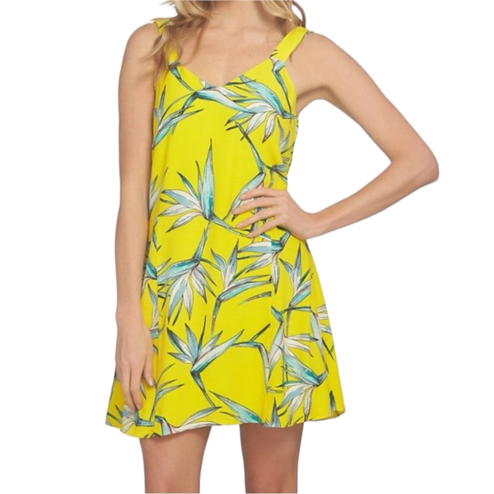 NWT 1. STATE Women’s Size XL Yellow Floral Dress Bird of Paradise Rayon